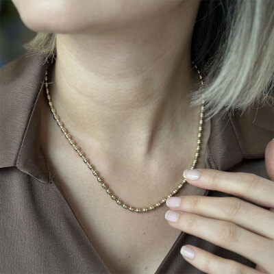 14 Ayar Altın Çift Top Tasarım Kolye - 4