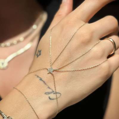 14 Ayar Altın Çift Zincir Taşlı Yıldız Şahmeran - ENGİNGOLD ETO