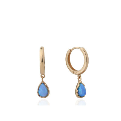 14 Ayar Altın Damla Firuze Taşlı Halka Küpe - ENGİNGOLD SAFA