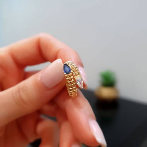 14 Ayar Altın Damla Taşlı Yüzük - 1