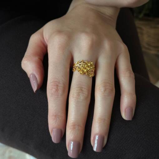 14 Ayar Altın Dorika Yüzük – Yaprak Detaylı Zarif Model - 2