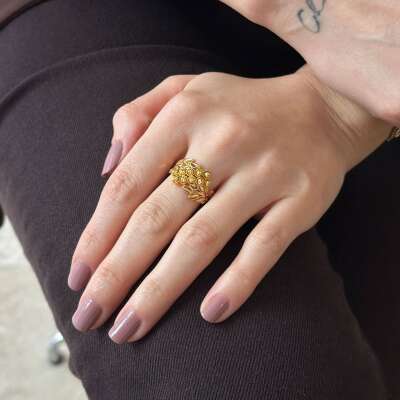 14 Ayar Altın Dorika Yüzük – Yaprak Detaylı Zarif Model - 3