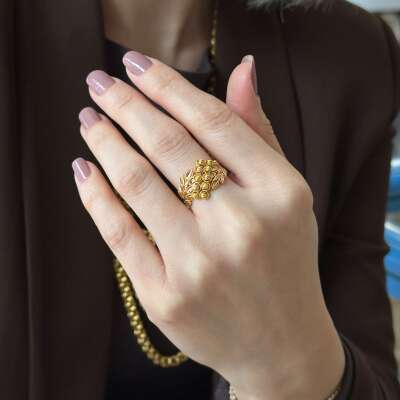 14 Ayar Altın Dorika Yüzük – Yaprak Detaylı Zarif Model - ENGİNGOLD BAK