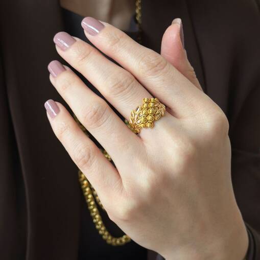 14 Ayar Altın Dorika Yüzük – Yaprak Detaylı Zarif Model - 4