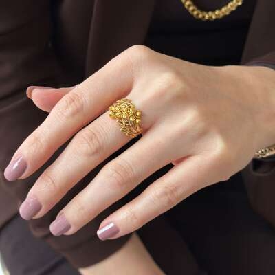 14 Ayar Altın Dorika Yüzük – Yaprak Detaylı Zarif Model - 5