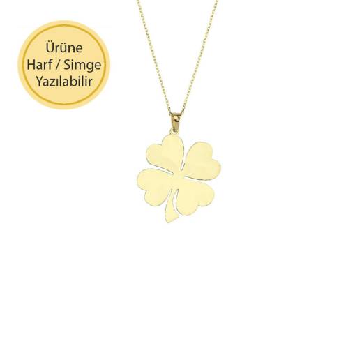 14 Ayar Altın 4 Yapraklı Yonca Kolye | İsimli Opsiyon - 3