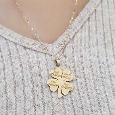 14 Ayar Altın 4 Yapraklı Yonca Kolye | İsimli Opsiyon - 2