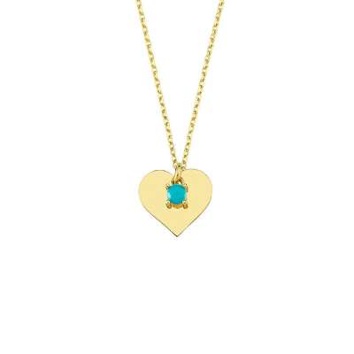 14 Ayar Altın Firuze Taşlı Kalp Kolye - ENGİNGOLD