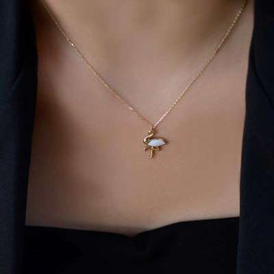 14 Ayar Altın Flamingo Kolye - 1