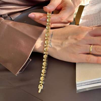 14 Ayar Altın Geometrik Desenli Şık Bileklik - ENGİNGOLD ZRF