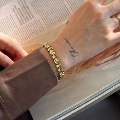 14 Ayar Altın Geometrik Desenli Şık Bileklik - 3