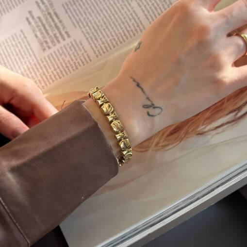 14 Ayar Altın Geometrik Desenli Şık Bileklik - 3