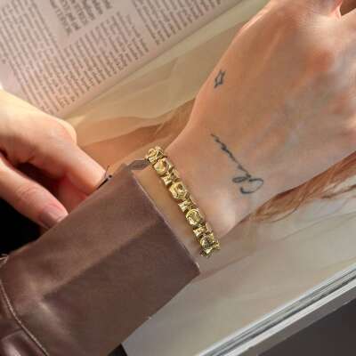 14 Ayar Altın Geometrik Desenli Şık Bileklik - 5