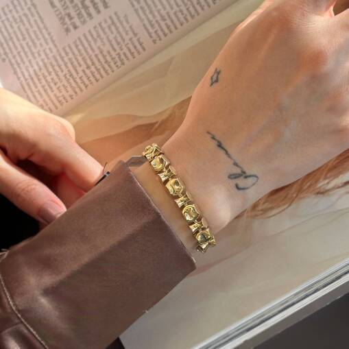 14 Ayar Altın Geometrik Desenli Şık Bileklik - 5
