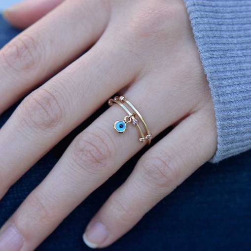 Eye Minutes 14 Carat Gold Beaded Ring - 2