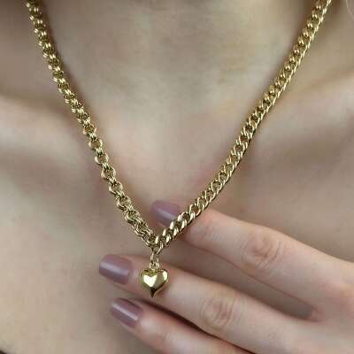 14 Ayar Altın Gurmet Zincir Kalp Uçlu Kolye – Zarif Tasarım - 2