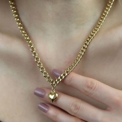 14 Ayar Altın Gurmet Zincir Kalp Uçlu Kolye – Zarif Tasarım - 2