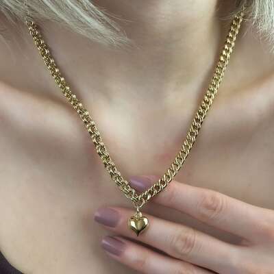 14 Ayar Altın Gurmet Zincir Kalp Uçlu Kolye – Zarif Tasarım - 3