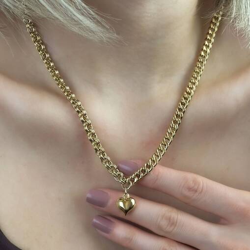 14 Ayar Altın Gurmet Zincir Kalp Uçlu Kolye – Zarif Tasarım - 3