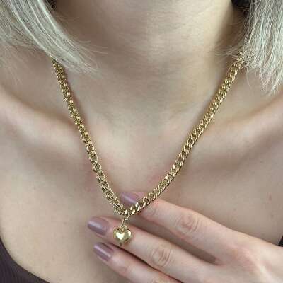 14 Ayar Altın Gurmet Zincir Kalp Uçlu Kolye – Zarif Tasarım - 4