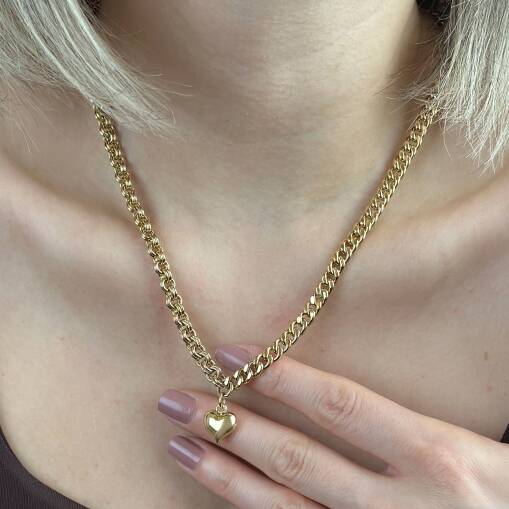 14 Ayar Altın Gurmet Zincir Kalp Uçlu Kolye – Zarif Tasarım - 4