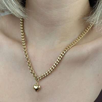 14 Ayar Altın Gurmet Zincir Kalp Uçlu Kolye – Zarif Tasarım - ENGİNGOLD ZRF