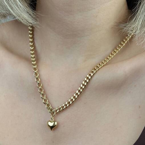 14 Ayar Altın Gurmet Zincir Kalp Uçlu Kolye – Zarif Tasarım - 1