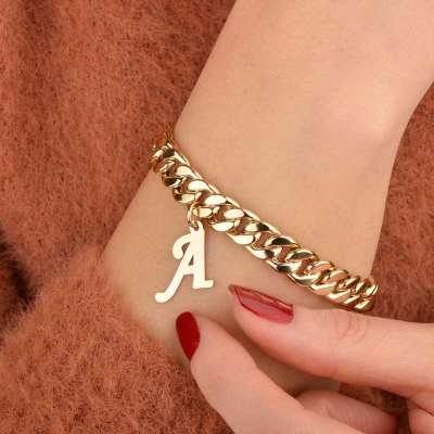 14 Ayar Altın Halka Harf Bileklik - 3