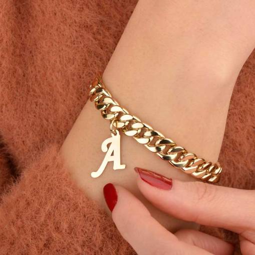 14 Ayar Altın Halka Harf Bileklik - 3