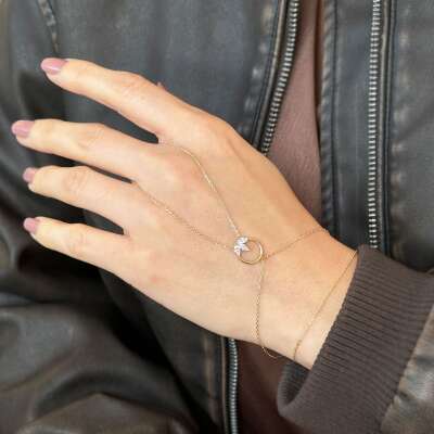 14 Ayar Altın Halka Taşlı Lotus Çiçek Şahmeran - 6