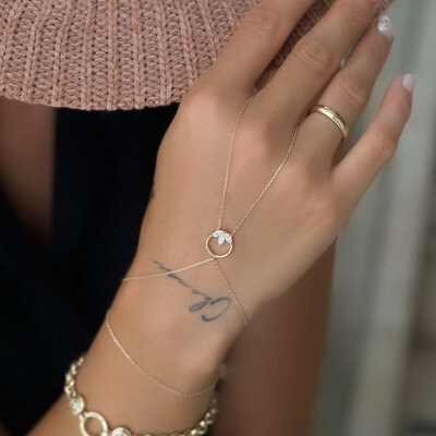 14 Ayar Altın Halka Taşlı Lotus Çiçek Şahmeran - 4