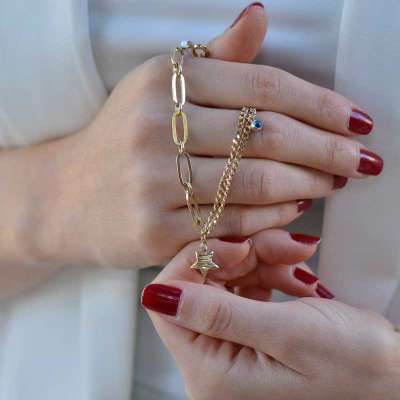 14 Ayar Altın Halka Yıldız Bileklik - ENGİNGOLD MYZ