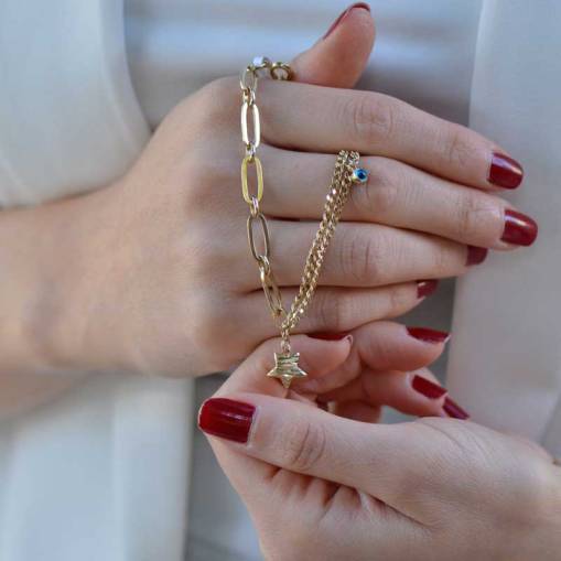 14 Ayar Altın Halka Yıldız Bileklik - 1