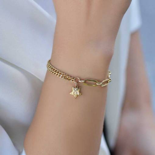 14 Ayar Altın Halka Yıldız Bileklik - 2