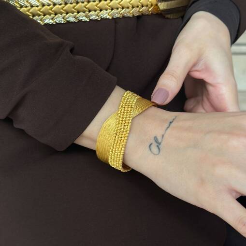 14 Ayar Altın Hasır Sarmal Kelepçe Dorika Bileklik - 1