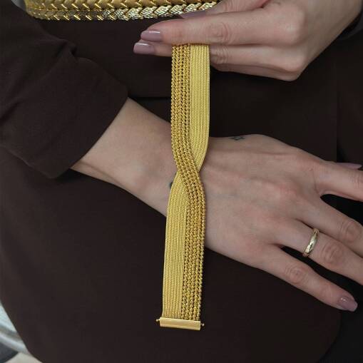 14 Ayar Altın Hasır Sarmal Kelepçe Dorika Bileklik - 2