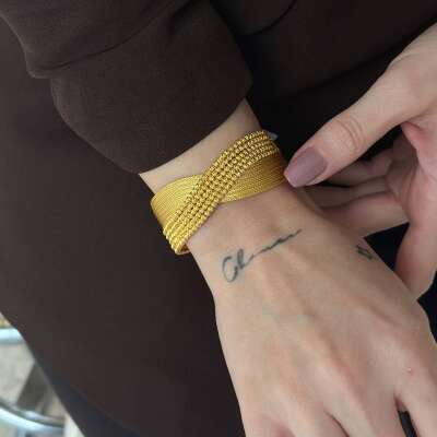 14 Ayar Altın Hasır Sarmal Kelepçe Dorika Bileklik - 3