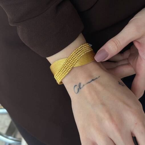 14 Ayar Altın Hasır Sarmal Kelepçe Dorika Bileklik - 3