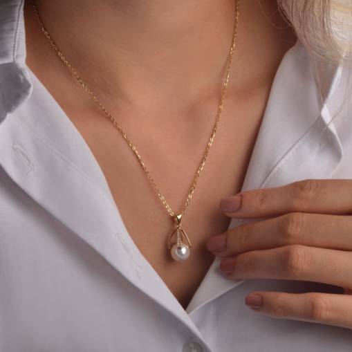 14 Ayar Altın İnci Kolye - 1