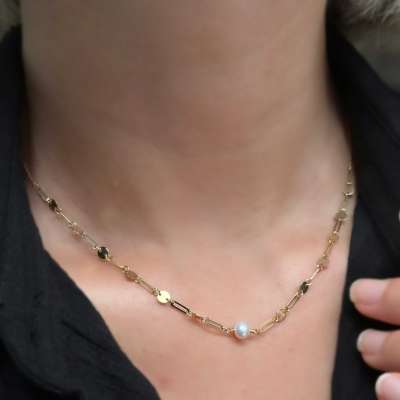 14 Ayar Altın İnci Pullu Ataç Zincir Kolye - ENGİNGOLD GAB