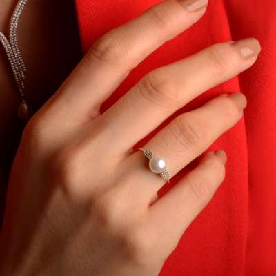 14 Ayar Altın İnci Yüzük