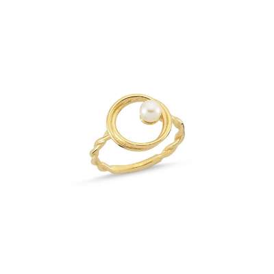 14 Ayar Altın İncili Burma Yüzük - ENGİNGOLD