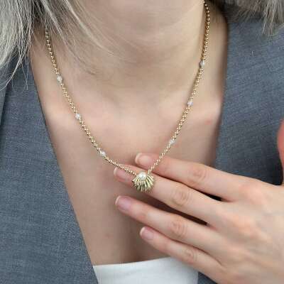 14 Ayar Altın İstiridye Kolye – Zirkon Taşlı Zarif Model - 3