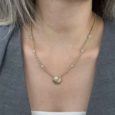 14 Ayar Altın İstiridye Kolye – Zirkon Taşlı Zarif Model - 5