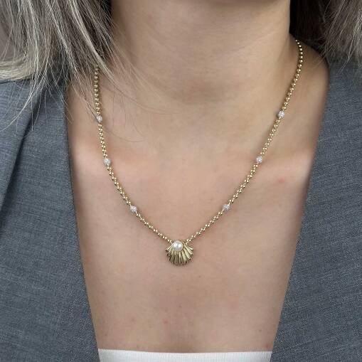 14 Ayar Altın İstiridye Kolye – Zirkon Taşlı Zarif Model - 5