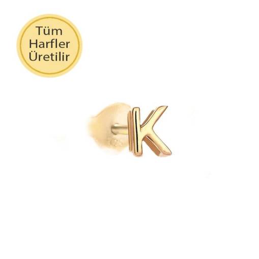 14 Ayar Altın K Harfli Tek Küpe - 1