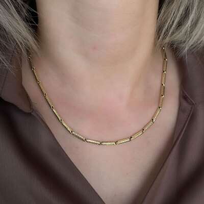 14 Ayar Altın Kalemli Bar Kanal Zincir Kolye - 2