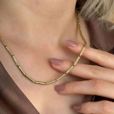 14 Ayar Altın Kalemli Bar Kanal Zincir Kolye - 3