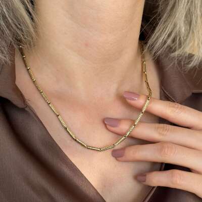 14 Ayar Altın Kalemli Bar Kanal Zincir Kolye - ENGİNGOLD GAB