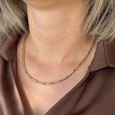 14 Ayar Altın Kalemli Bar Kanal Zincir Kolye - 4